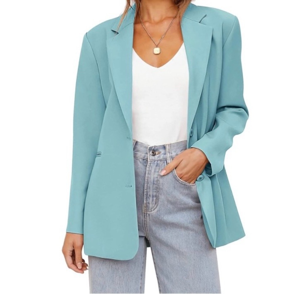 Women's oversized boyfriend cut Light Blue Blazer - Meerokeety